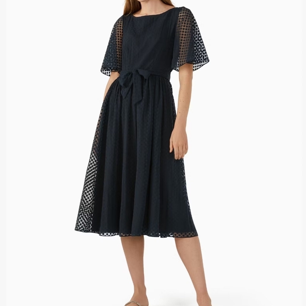 Kate Spade Womens Navy Polka Dot Burnout Flutter Sleeve Dress Size 0